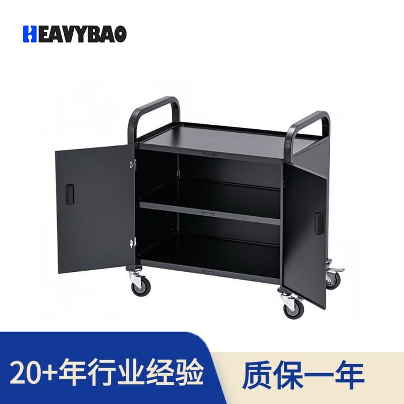 Henglibao Stainless Steel Matte Black Disassemblable Square Tube Three-Tier Trolley with Cabinet Door for Storage Space