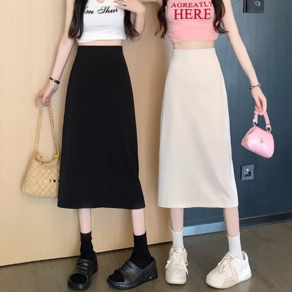 Hip-Covering Slimming Suit Drape A-Line French Style Half Skirt for Women, Summer Light Mature High-Waist One-Step Mid-Length Skirt