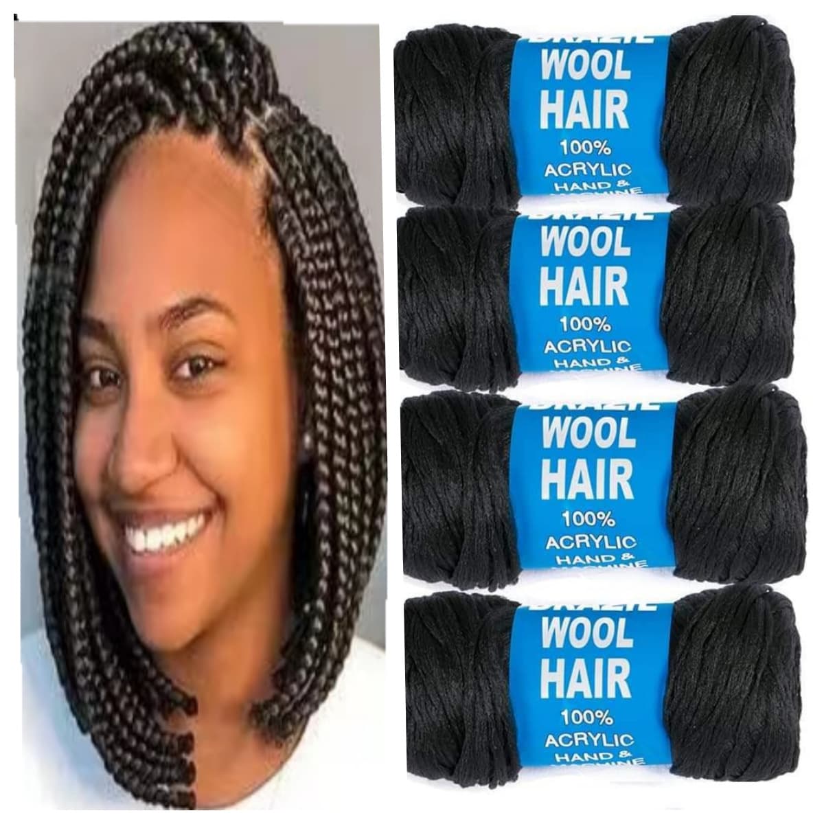 Afro Braiding Yarn Ball Brazil Wool Hair Synthetic Fiber Black People Braiding Thread Long Straight Hair Full Coverage for All Skin Colors And Face Types