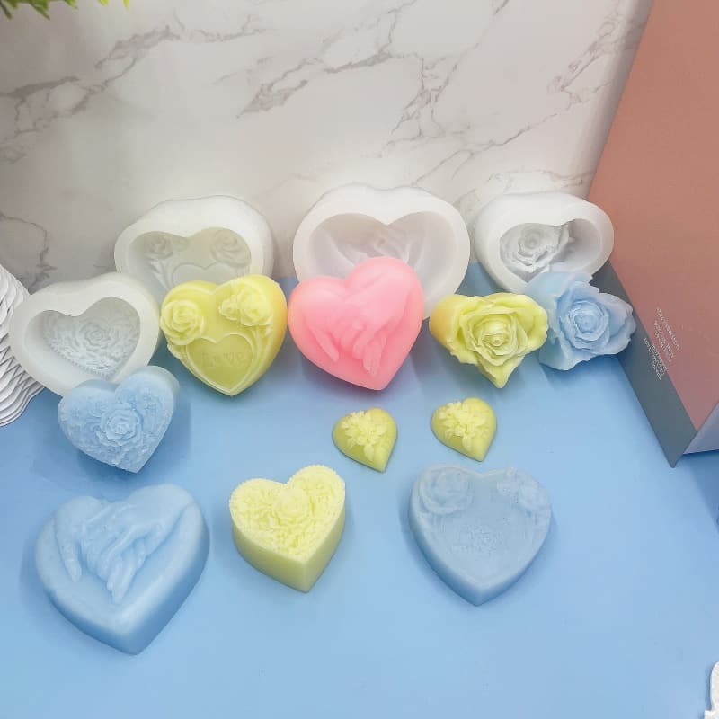 Valentine's Day Flower Heart Aromatherapy Candle Gypsum Ornament Heart-shaped Baking Mousse Cake Handmade Soap Silicone Mold