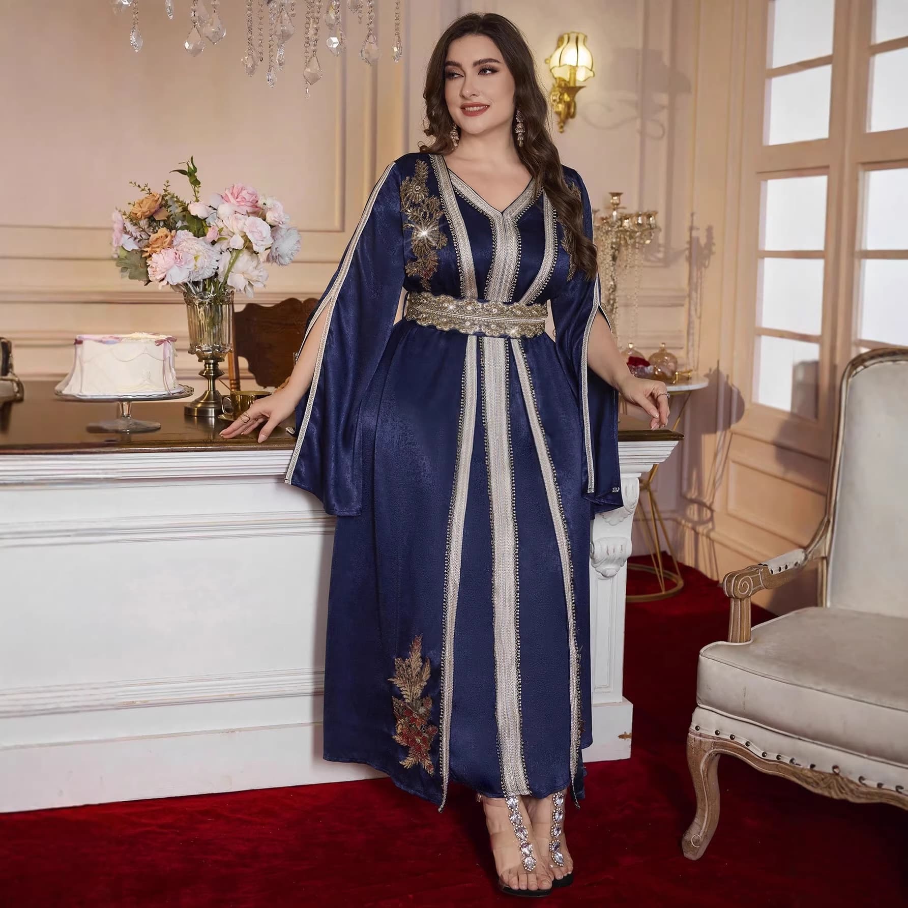 Evening Gown Embroidered with Rhinestones Women's Dress Cross-Border Women's Clothing Robe