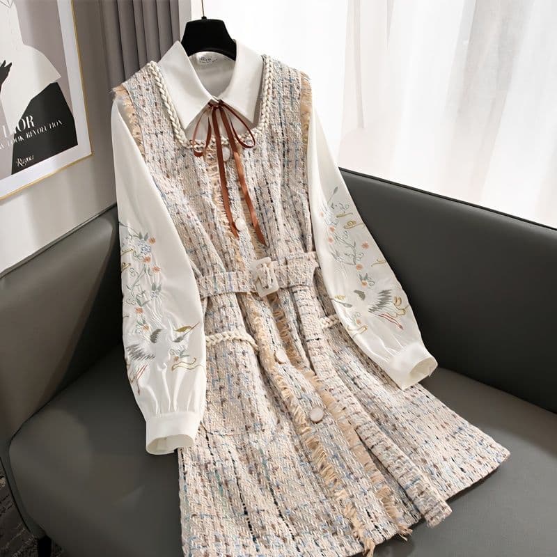 Plus-Size Tang Suit Chinese Style Improved Version, Fashion Han Element Dress, Autumn Hanfu Shirt Two-Piece Set Trendy