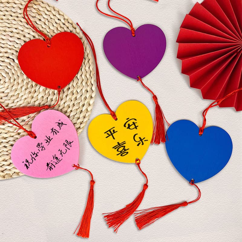 Handwritten Heart-shaped Wish Plaque Wooden Blessing Decoration Hanging Tag for Scenic Areas, Trees, and Temples