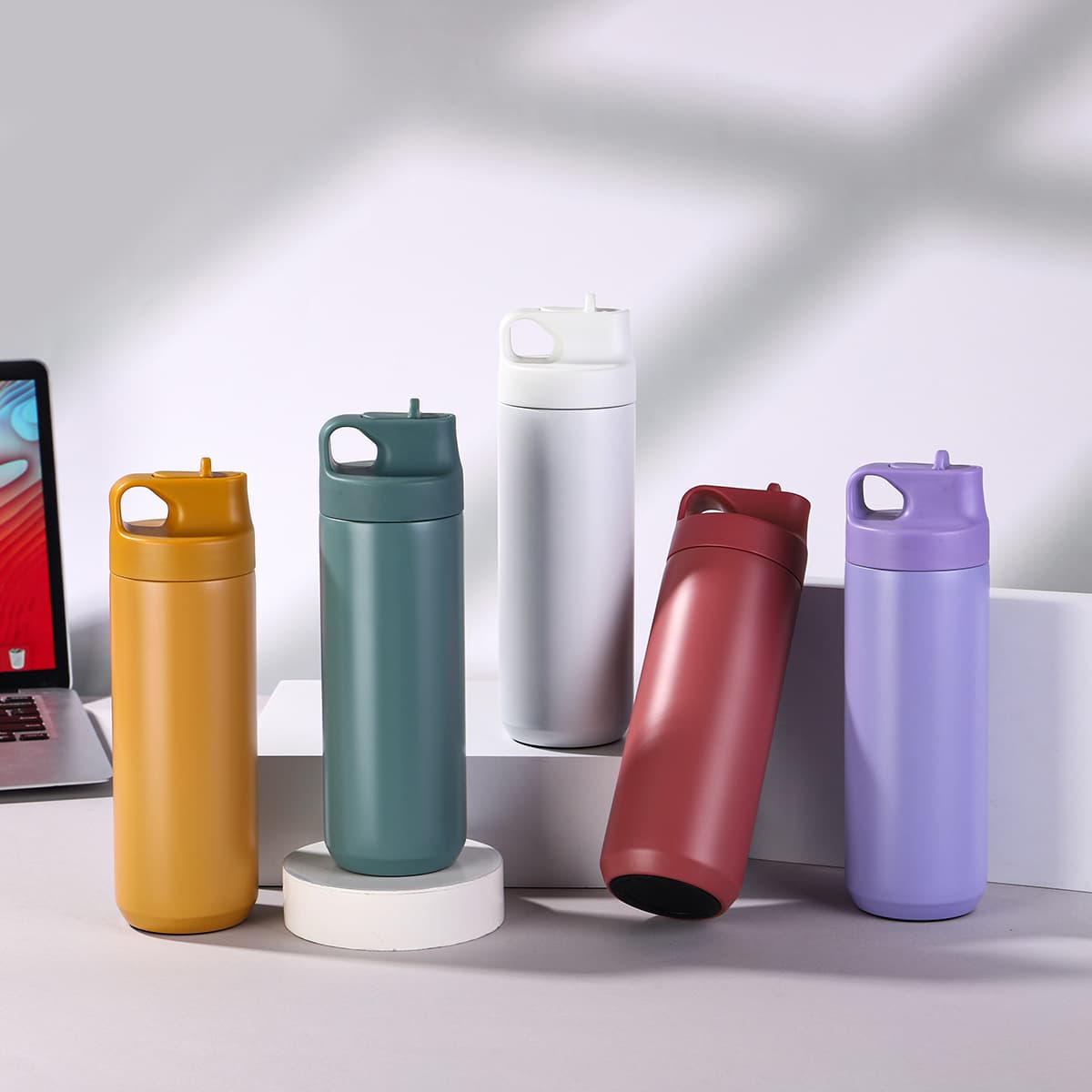 Japanese-style Portable Lid Straw Cup 304 Stainless Steel Vacuum Insulated Bottle Outdoor Hiking Travel Sports Water Bottle Wholesale
