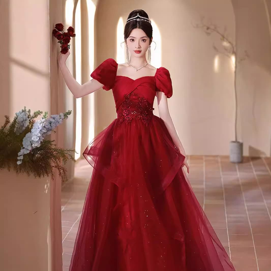 Red Wedding Dress for Bride Elegant High-End Outfit for Engagement Banquet Evening Gown Autumn Style Conceals Belly Maternity