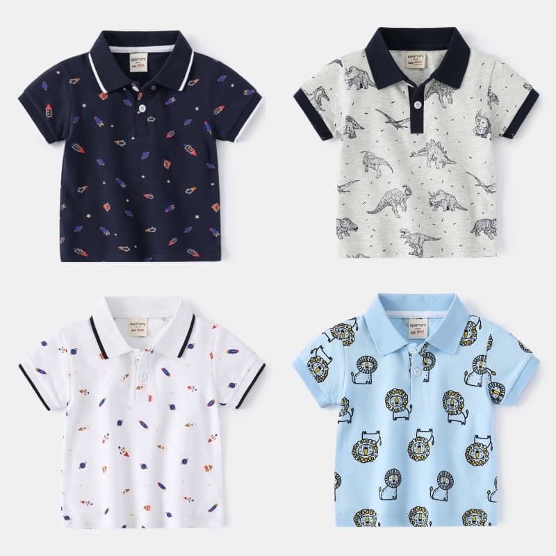 Boys Short Sleeve Polo Shirt 2026 Summer Children's Clothing Wholesale Kids Short Sleeve T-Shirt Baby Full Print Top Trendy Children's Wear