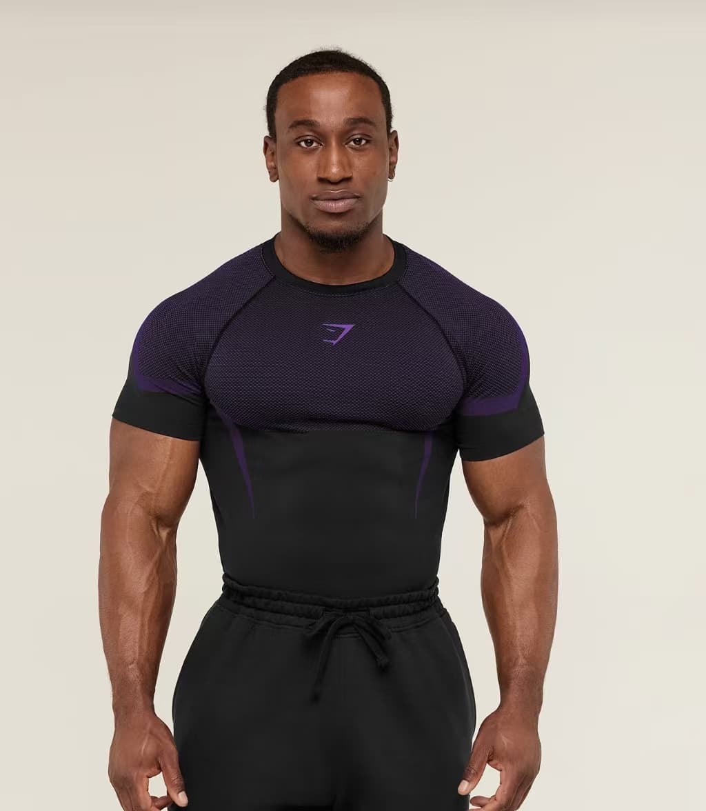 Amazon Export Men's Short Sleeve GYM Fitness Running Training Top Stretch Fashion Print Crew Neck T-Shirt