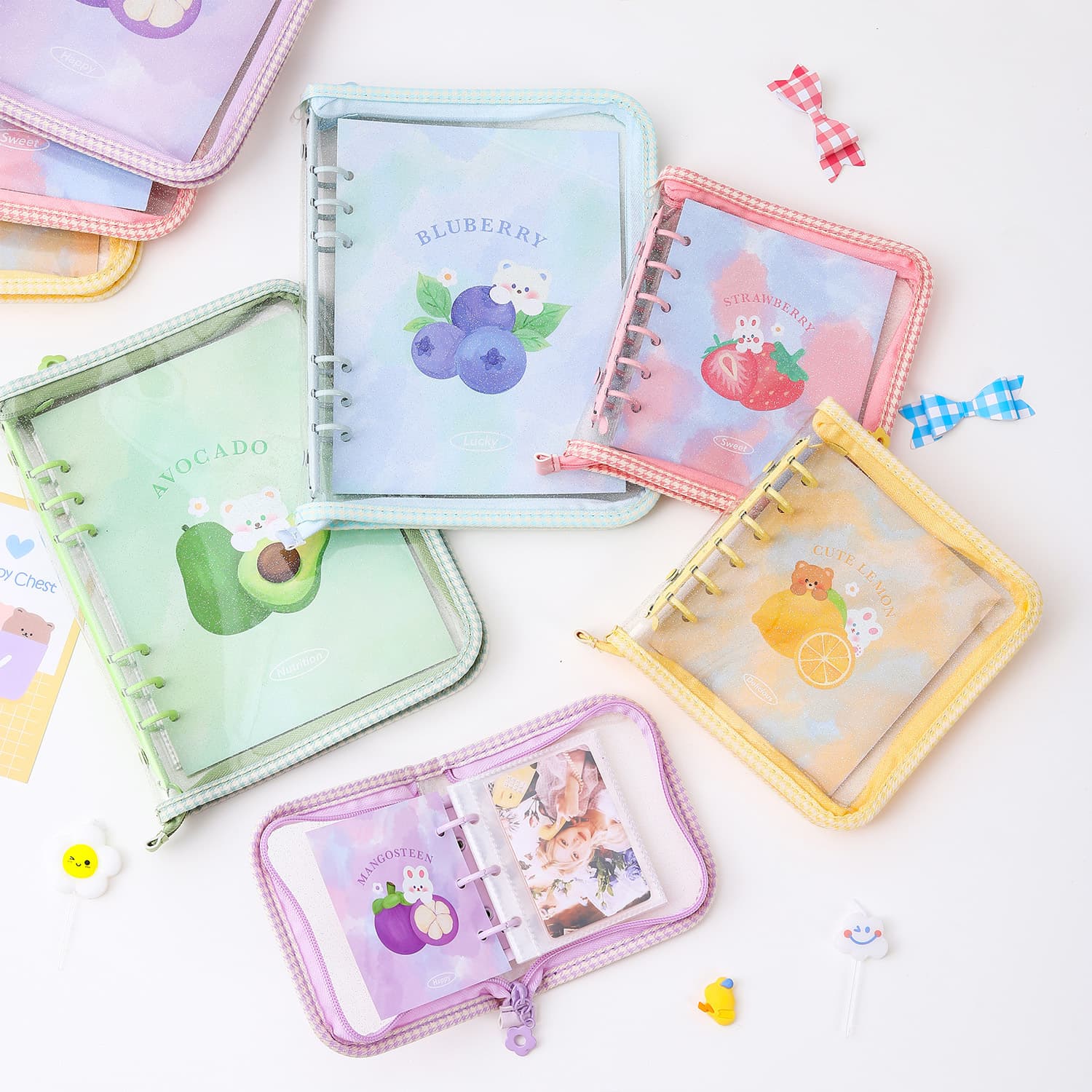 Korean INS Minimalist Transparent PVC Softcover A5 Refillable Zipper-edged Journal 4-grid Card Holder Decoration Book