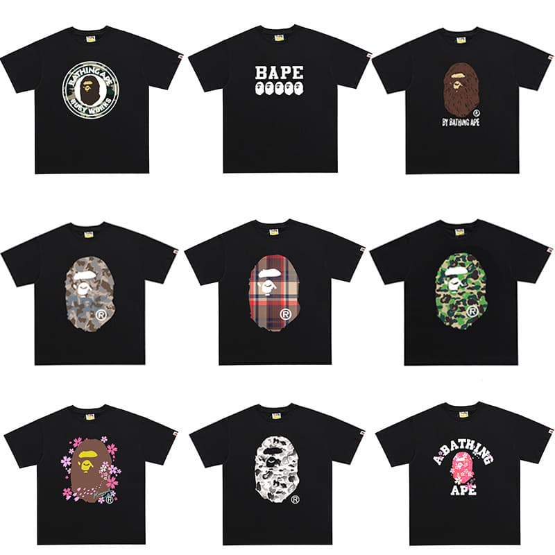Heavy cotton 230g bape short-sleeved men's T-shirt men's summer T-shirt men's casual top cross-border same style trend