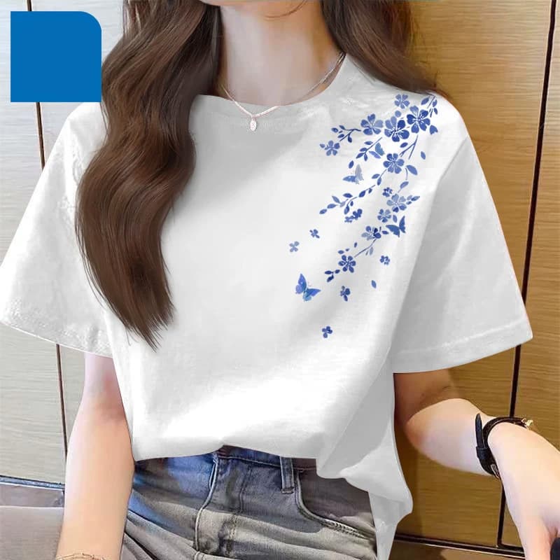 Navy blue short-sleeved women's t-shirt 2026 summer new women's cotton t-shirt tops bottoming shirt
