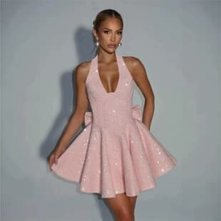 Amazon Evening Dress Sexy Halter Backless Dress AliExpress Short Party Mini Evening Gown for Women