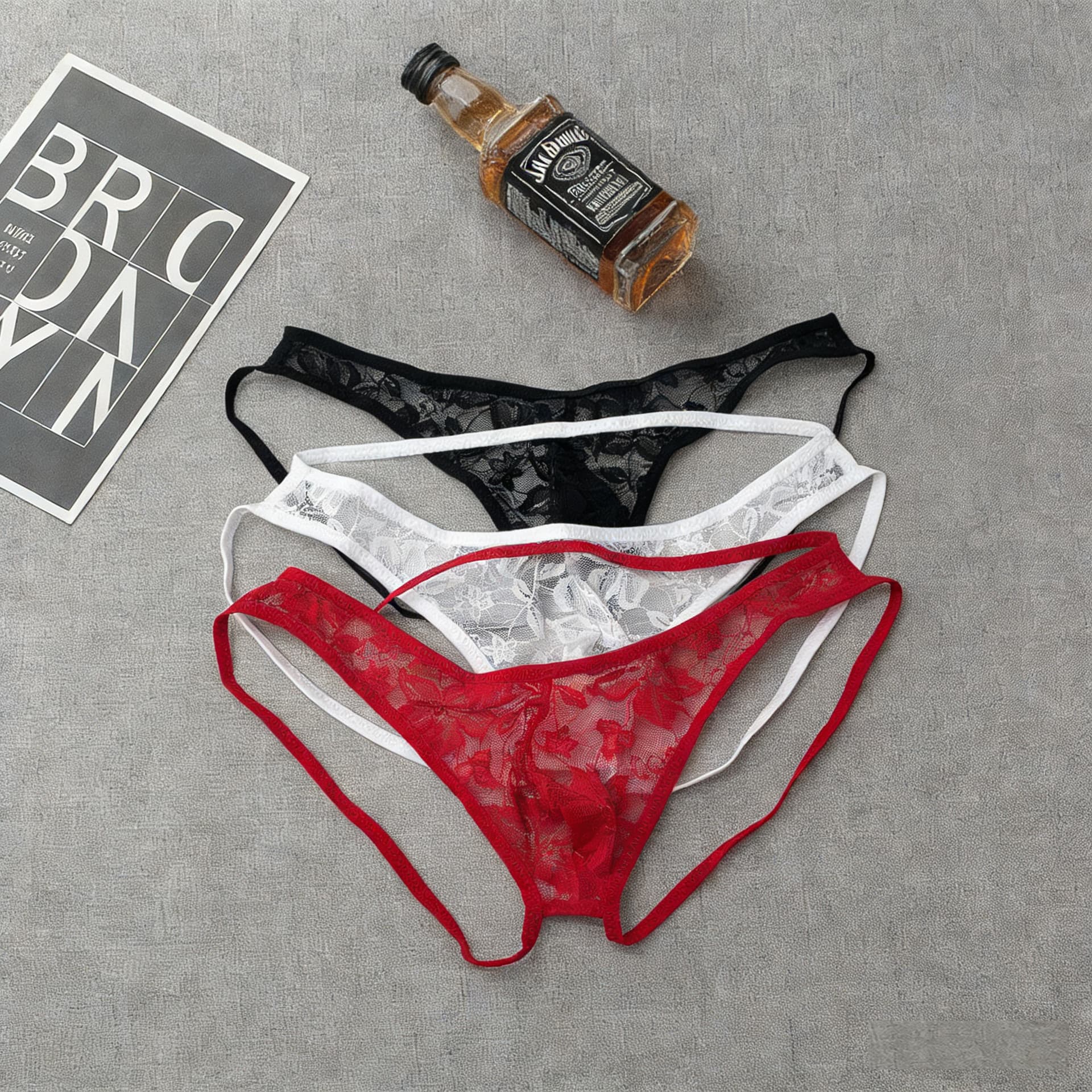 Lace Seductive Sexy Men's Underwear Transparent Low-Rise Mesh Hollow Hot Triangle Panty Suspender Thong