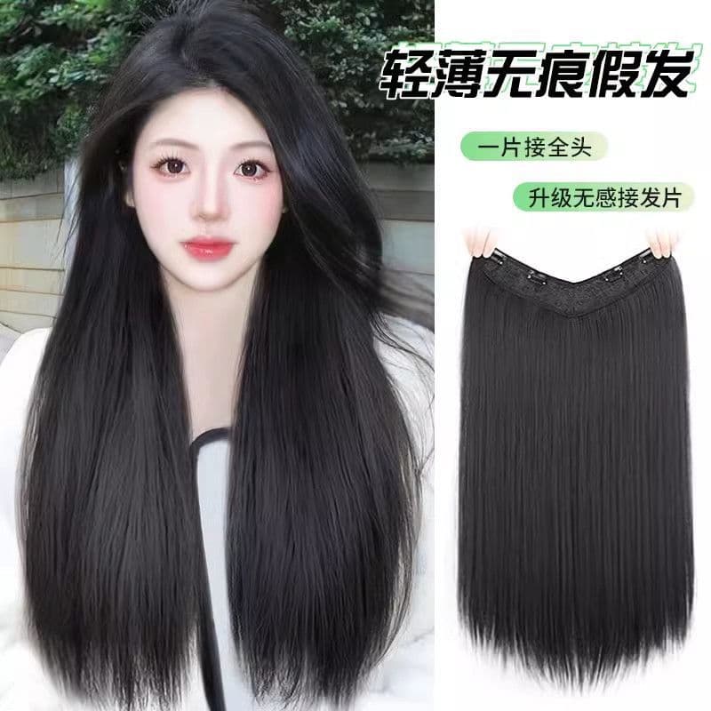 Natural Long Straight Hair Invisible Seamless Clip-In Hair Extensions, One-Piece Straight Hairpiece for Women, 4-Clip Straight Hair Extensions