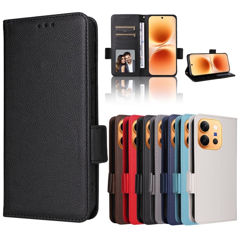 For vivo X300E 5G Phone Leather Case Card Slot Lanyard Pebble Grain Flip Cover Protective Case Cross-border