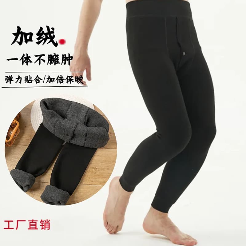 Men's thermal leggings, fleece-lined and thickened, slim-fit imitation cashmere leggings, German woolen pants, wholesale from manufacturers.