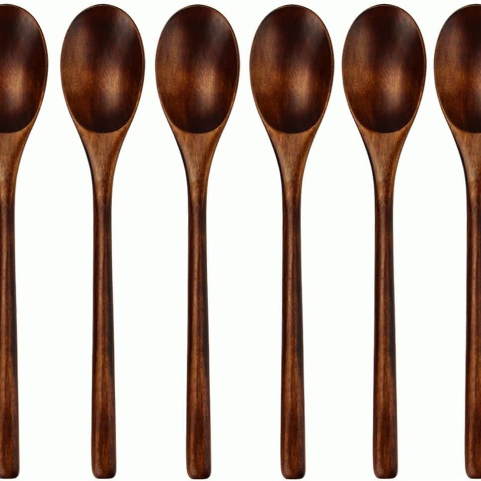 Pack of 6 natural wooden spoons kitchen cooking mixing spoon Japanese style portable chopsticks spoon coffee spoon long handle spoon