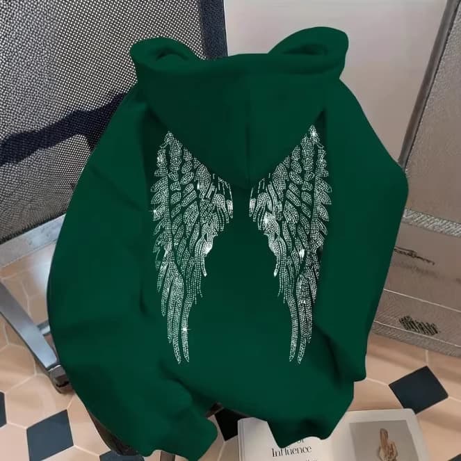 Cross-border Fashion Trend Minimalist Wing Print Hoodie Casual Loose Pullover Jacket