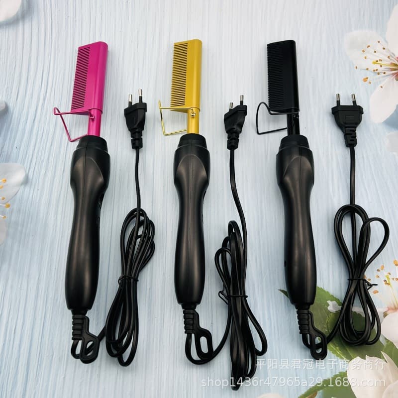Cross-border Wet & Dry Dual-Use Electric Heating Copper Comb Hot Comb Hair Straightener Brush Home Curling Iron Curling Brush