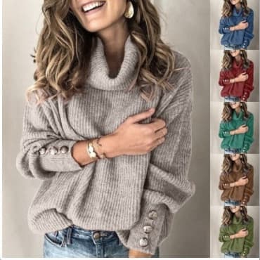 16 colors Wish cross-border autumn and winter European and American foreign trade style women's sweatshirt bestseller, high collar cuff button top, ready-to-ship.