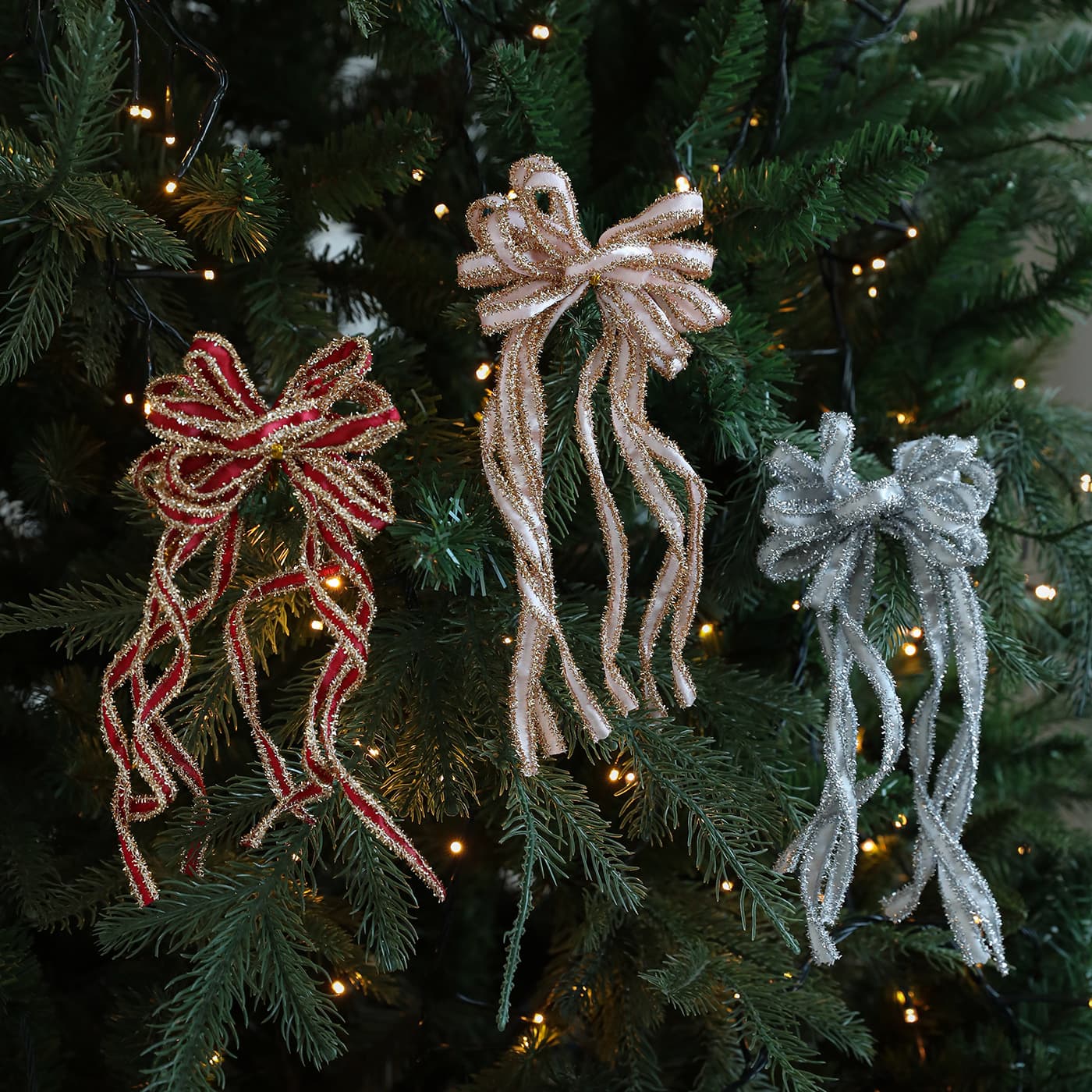 New Christmas Bow Holiday Decoration Ornament Tree Hanging Decor Polyester Ribbon