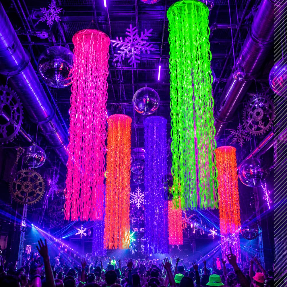 Fluorescent macaron tassel hanging ornaments luminous theme party decoration hanging ring neon wave rain curtain lampshade pendant