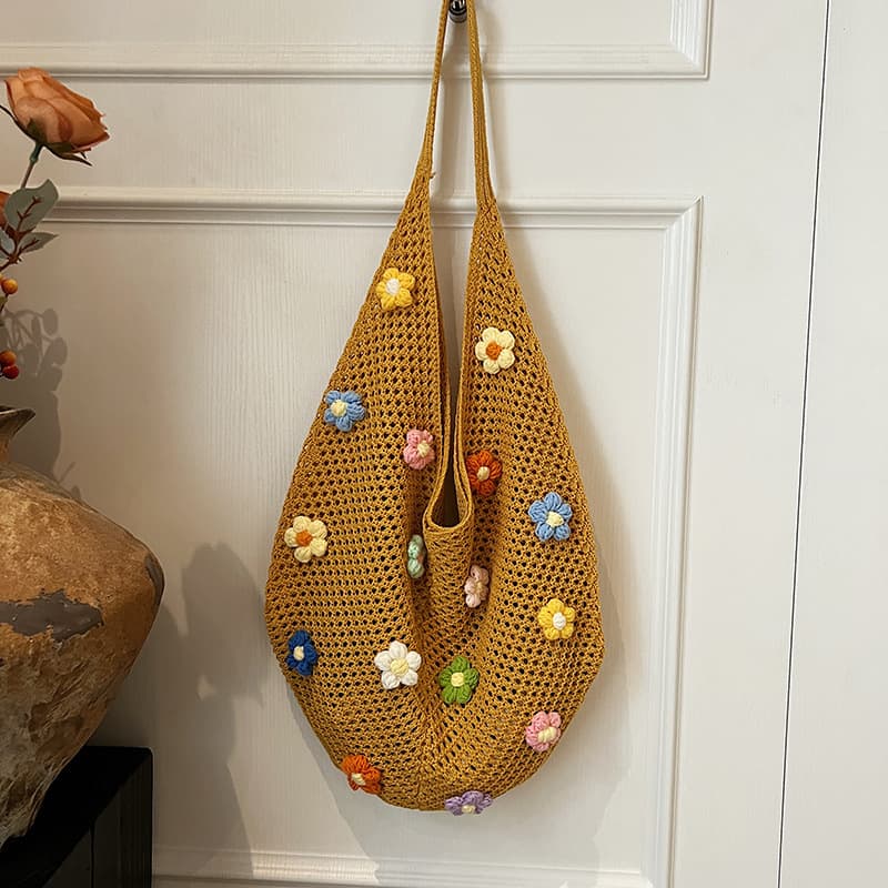 Cross-Border Lazy Style Floral Knitted Bag for Women 2025 New Model Shoulder Bag Large Capacity Tote Bag Commuting Large Bag