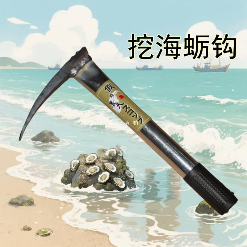 Oyster Hook for Beachcombing, Clam and Scallop Digging Tool, Short-Handle Iron Hoe for Gardening, Flower Weeding