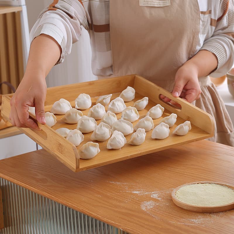 Bamboo dumpling tray, refrigerator quick-frozen bamboo tray, all-bamboo handle dumpling tray, rectangular dumpling commercial tray