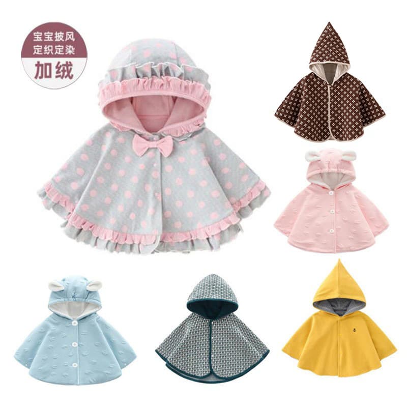AliExpress Autumn/Winter Princess Shawl Korean-style Children's Double-layer Hooded Bow Cape for Spring/Autumn