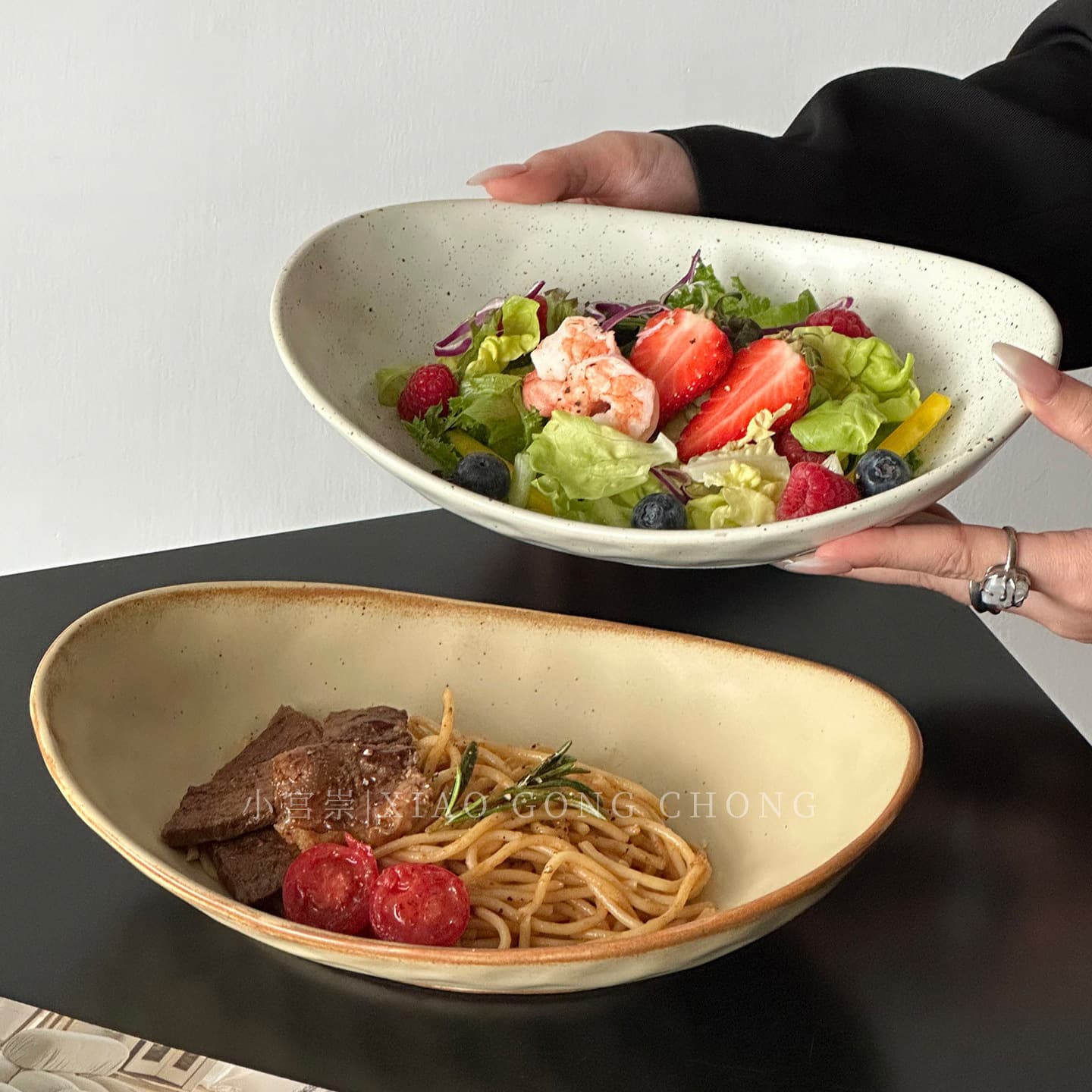 Retro ceramic plate creative boat-shaped ingot plate oval deep plate pasta plate home salad plate special-shaped plate