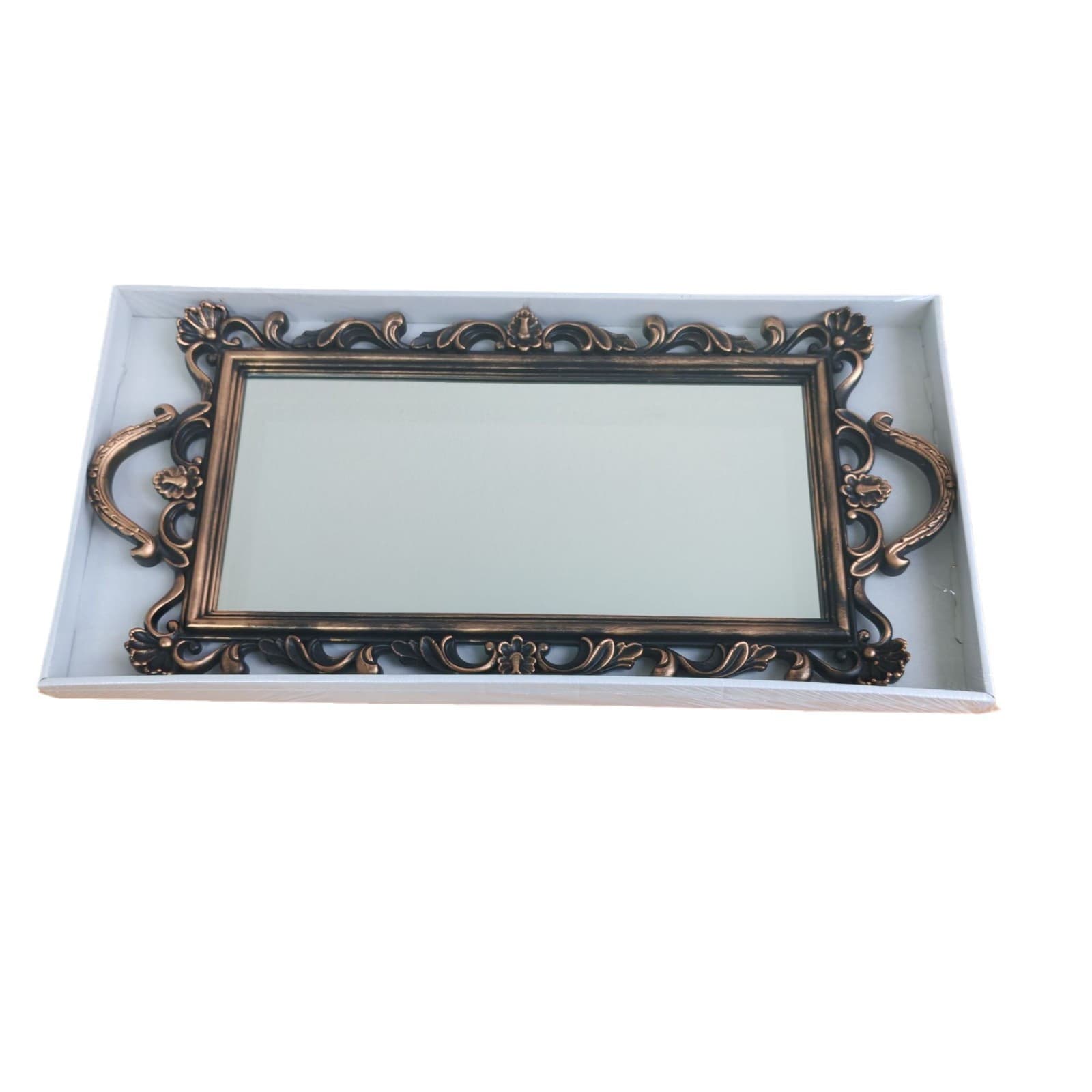 European Vintage Vanity Mirror Glass Tray Living Room Decorative Ornament Ins Jewelry Display Mirror Storage Tray