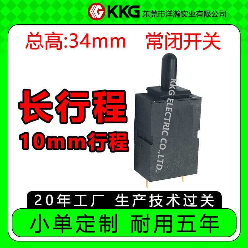 10mm Long Stroke, Two-Pin Gold-Plated Micro Automotive Long Travel Detection Switch, RSPB238-1-S Normally Closed