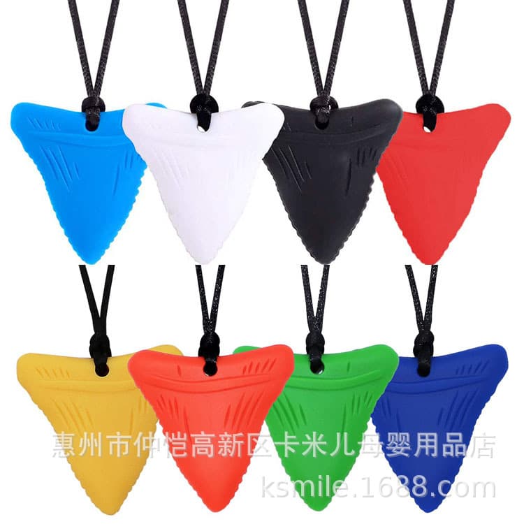 Manufacturer direct shark tooth autism chewing necklace teether silicone shark tooth teether milk tooth soft chew toy