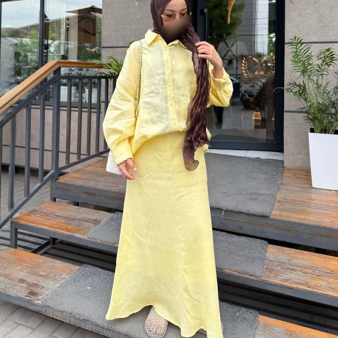 Yellow Linen-Like Suit 2026 Cross-Border New Loose Long-Sleeve Shirt and Skirt Two-Piece Set Fashion Casual Wear
