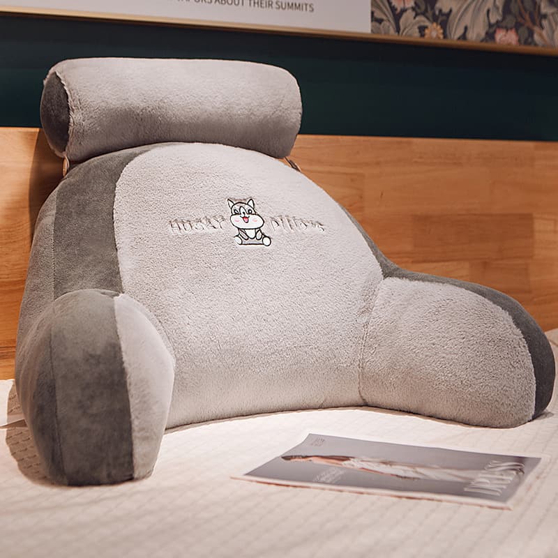 Bed headrest cushion with soft padding, lumbar support pillow, large backrest for sofa or bed, ideal for mobile use in dormitories.