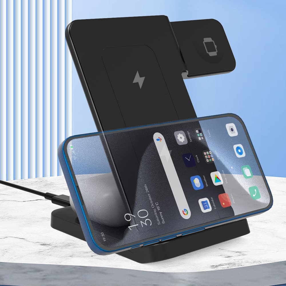 Yuanchang magnetic wireless charger three-in-one multi-function base supports simultaneous charging of mobile phones, watches and headphones