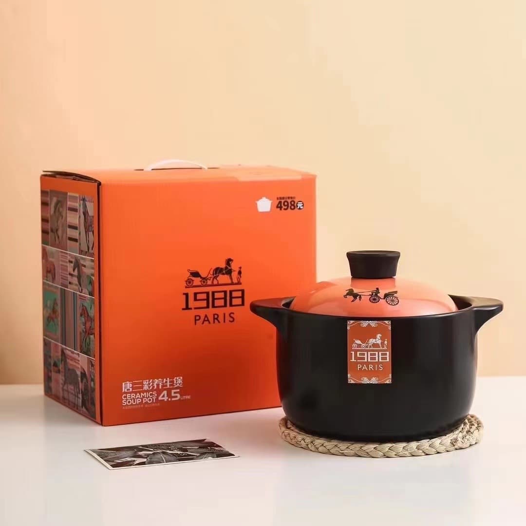 Tang Tri-Color health ceramic pots, high-temperature resistant for gas stove soup and stew pots, home use open-flame stone pots, gift box included.