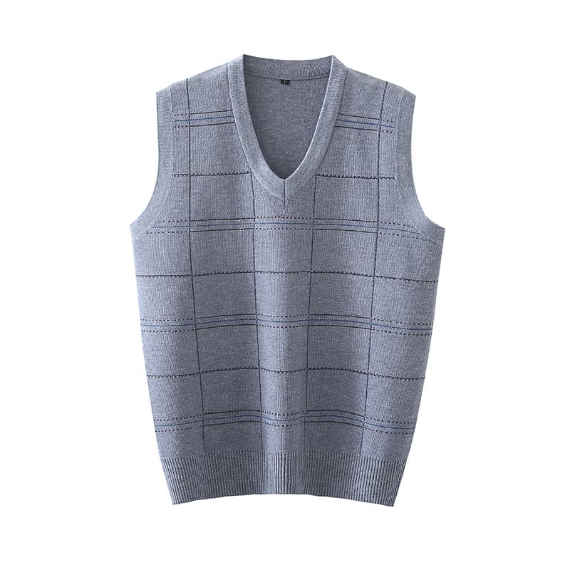 Dropshipping Spring/Autumn Men's Plaid Vest Loose V-Neck Sleeveless Vest Middle-Aged V-Neck Jacquard Sweater