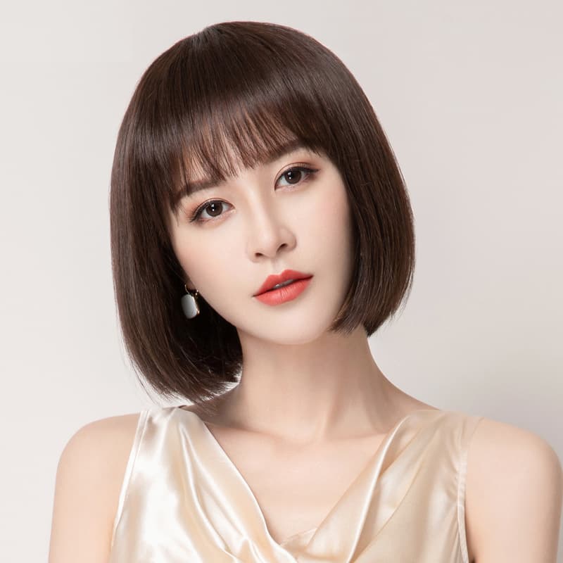 Women's Real Hair Bob Wig Full Cap, Face-Flattering Mid-Length Bob Wig for Wholesale