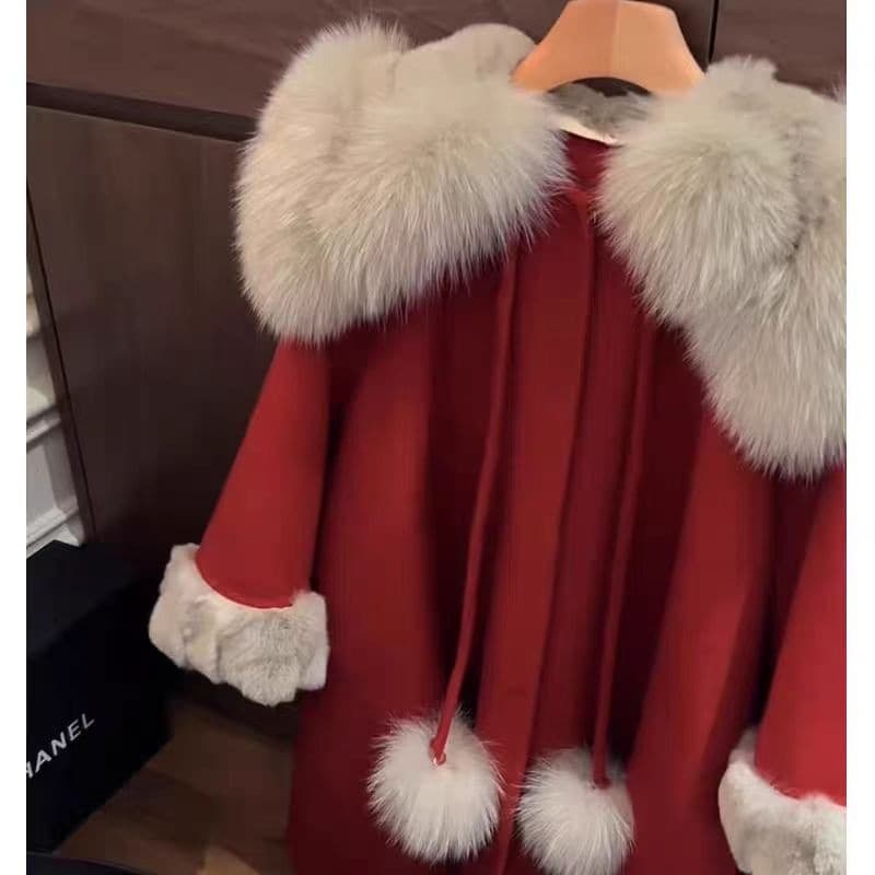 Girls Winter Fox Fur Wool Coat Kids Baby Autumn Winter Stylish Little Girl Cape Cloak Outerwear