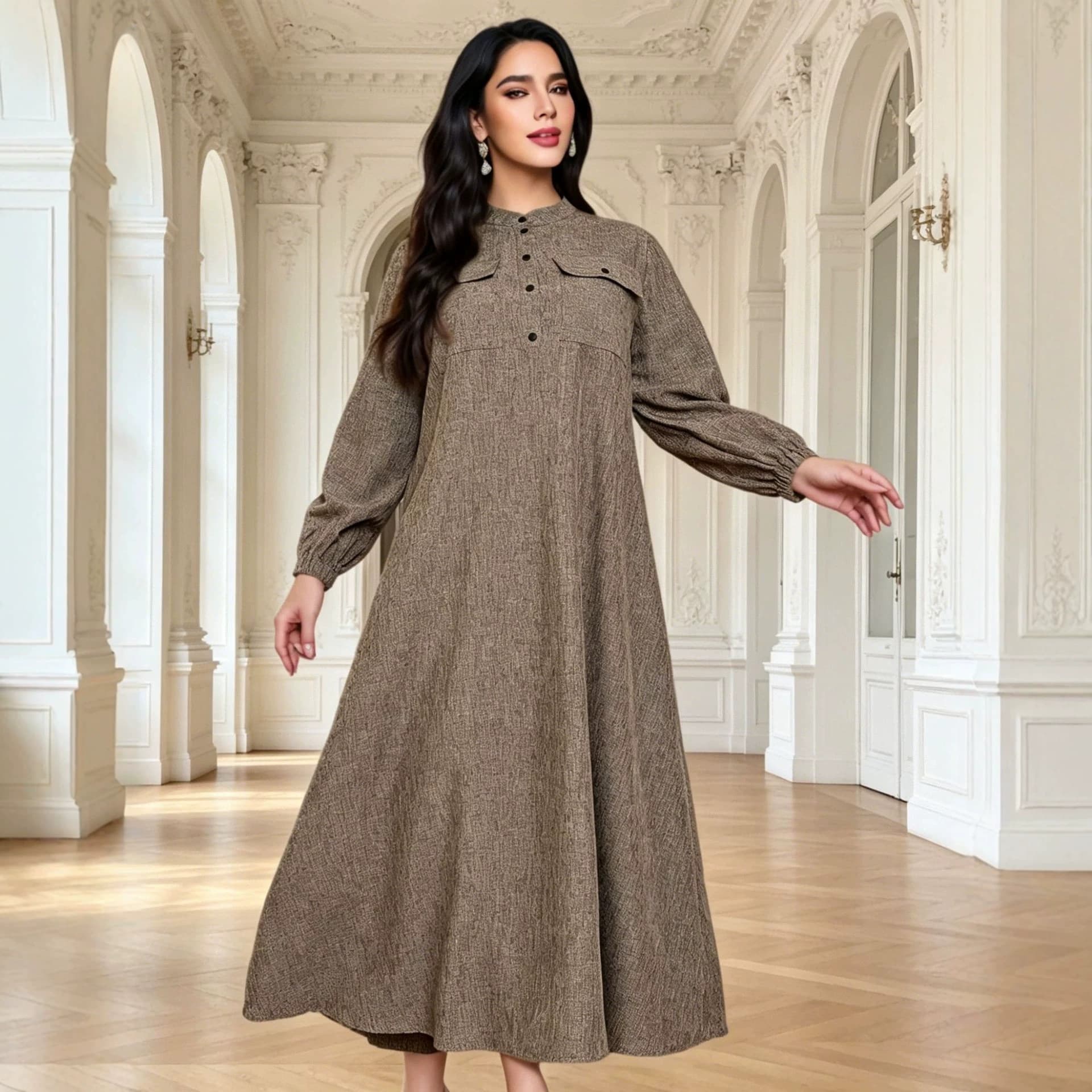 Cross-Border Eid al-Adha Women's Plus Size Dress Casual Daily Robe Loose Flattering Long Sleeve Dress