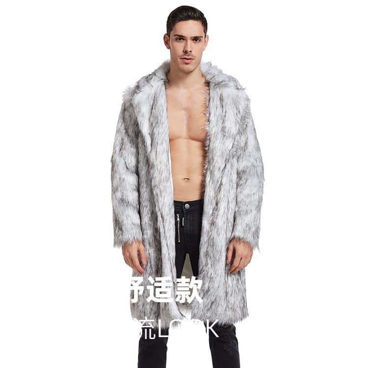 Men's Faux Fur Coat New Autumn Winter Style Long Coat Men's Faux Fur Overcoat European American Fashion Imported Style