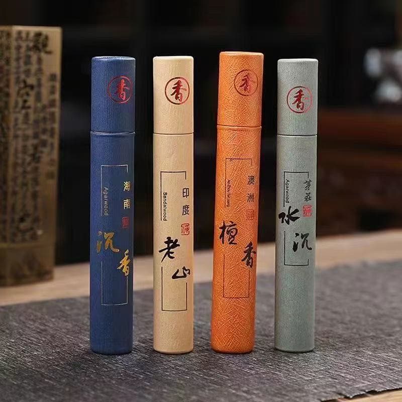 10.5cm Incense Sticks: Vietnamese Agarwood, Sandalwood, Australian Sandalwood, Dark Agarwood, with Mini Sutra Burner for Home Decor