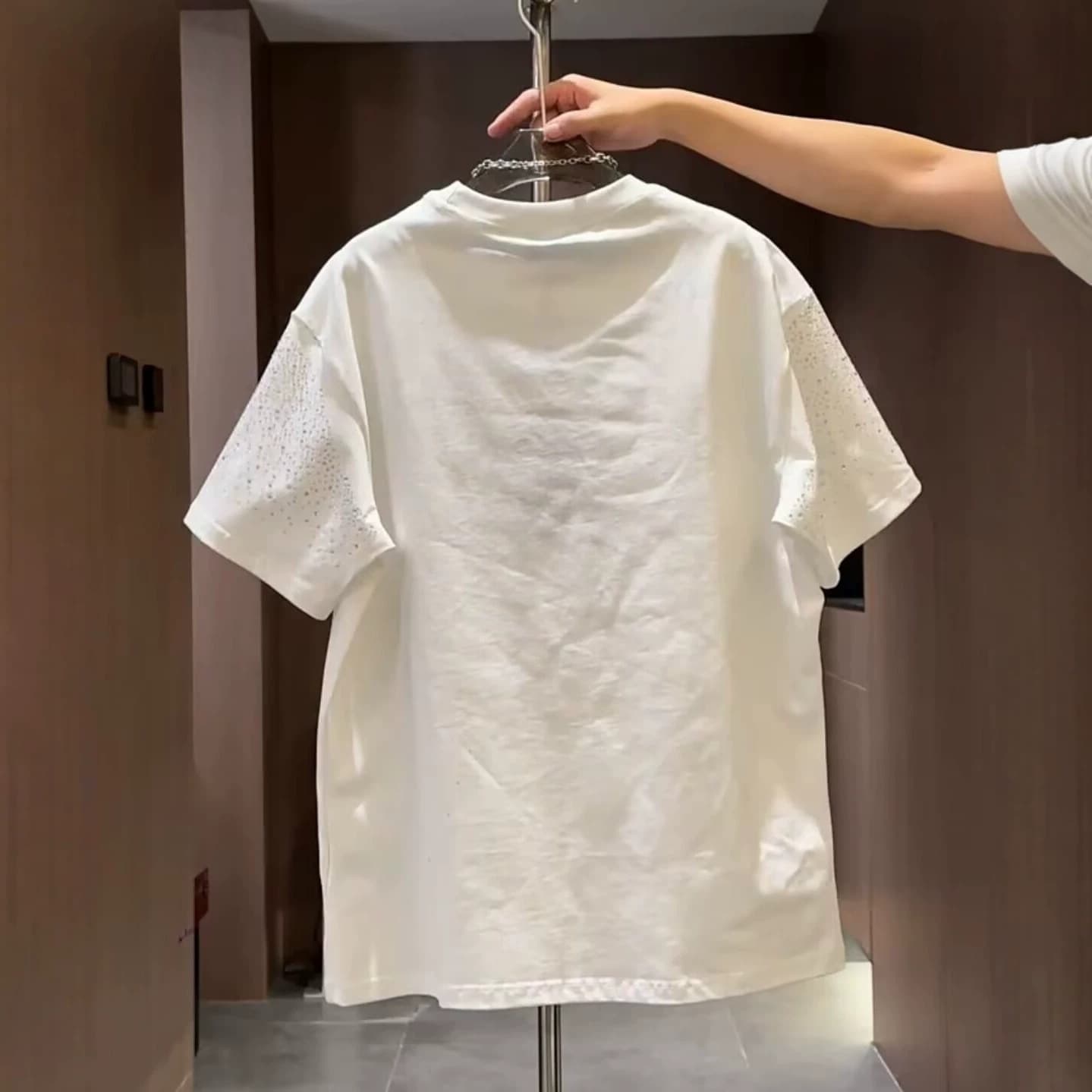 Short Sleeve T-Shirt Summer New Light Luxury Trendy Men's Casual Fashion Rhinestone Korean Round Neck Half Sleeve Top