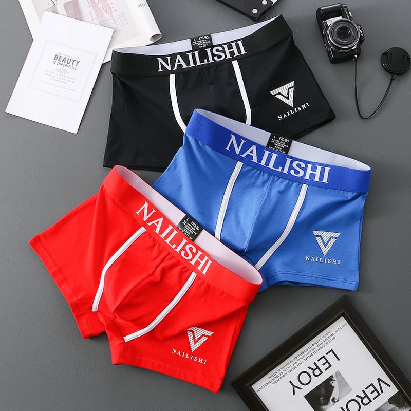 Men's Boxer Briefs Cotton Breathable Youth Four-Corner Underwear Letter Trend Mid-Rise Shorts Flat Angle Personality