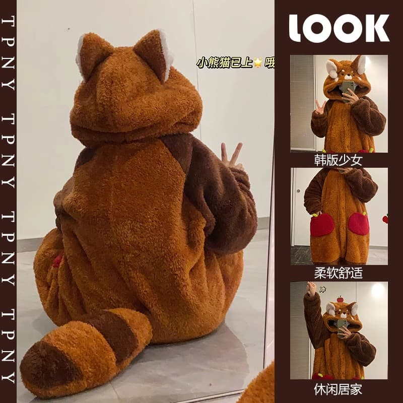 Special Offer!! Cute Little Raccoon Coral Fleece Pajamas for Women, 2026 New Autumn and Winter Thickened Sleepwear Homewear