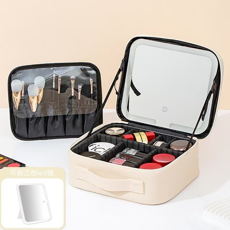 Makeup Artist Case with Mirror, Large Capacity Portable Travel LED Removable Cosmetic Bag