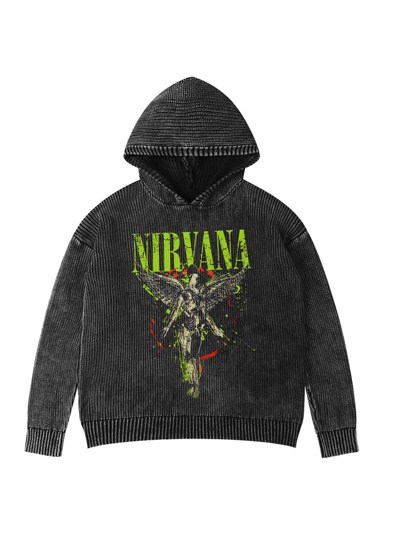 Autumn and Winter New Nirvana Band Nirvana Rock American Loose Washed Retro Hooded Heavy Knitwear