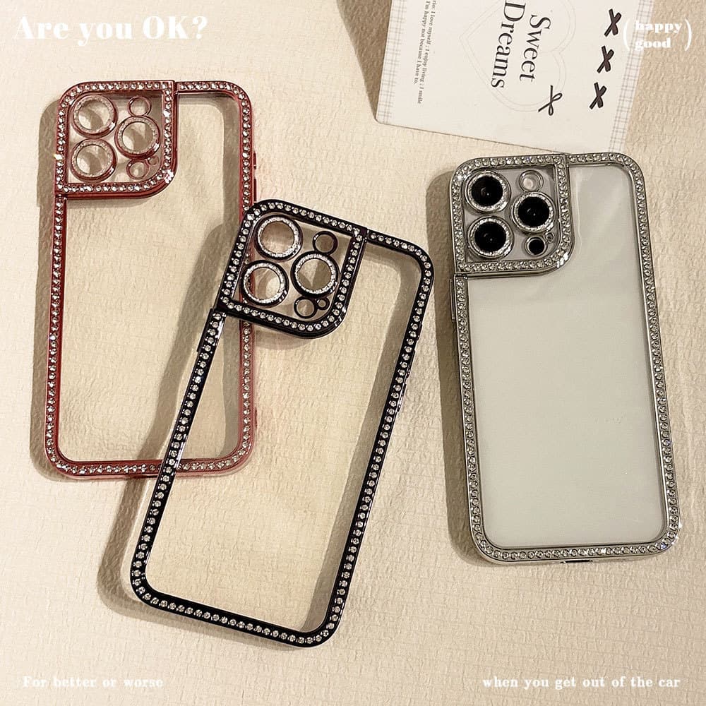 Trendy High-Gloss Double-Sided Rhinestone Case for iPhone 17, 14, Apple 16 Pro Max, Transparent Diamond Shell 15