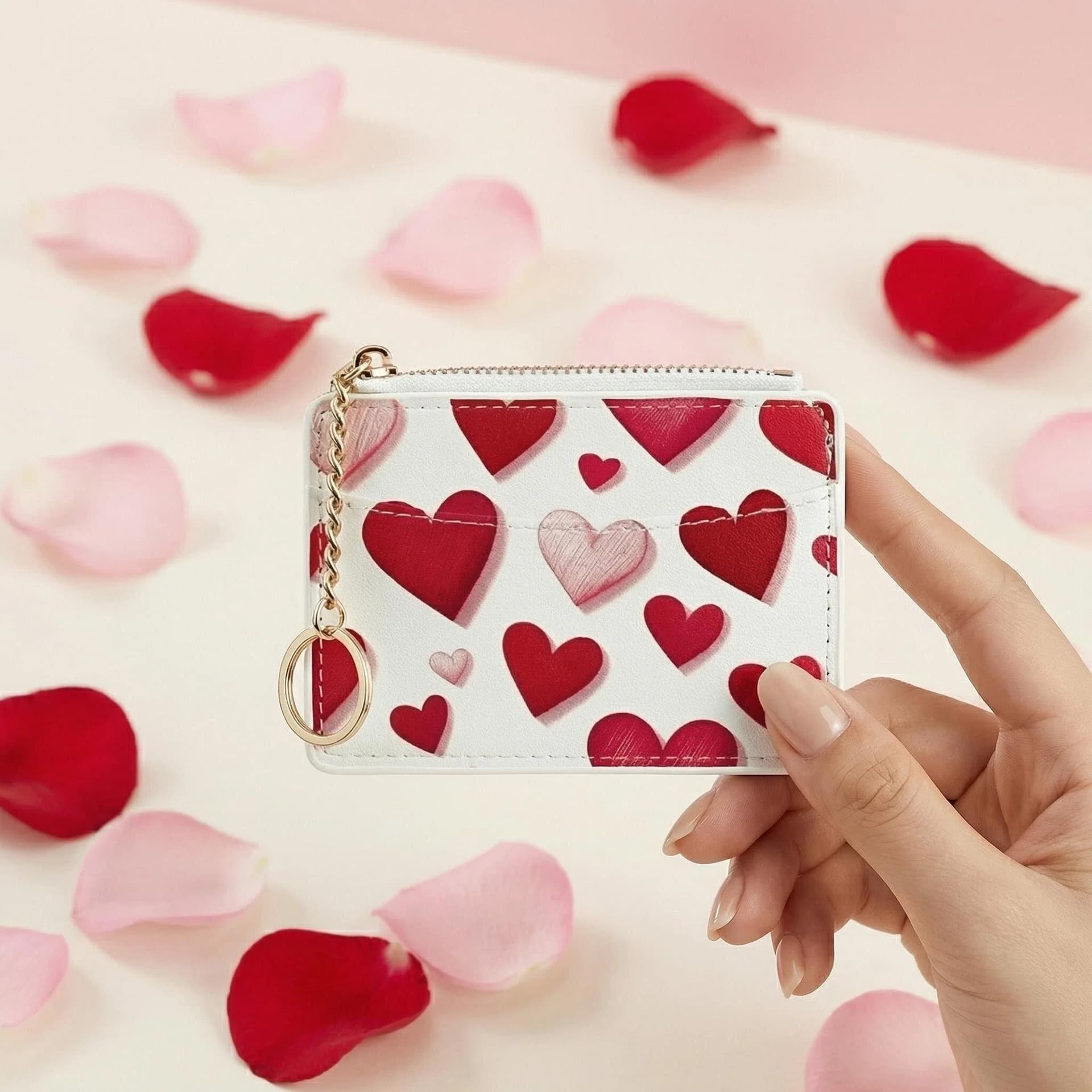 Cross-border Hot Selling Keychain Card Holder ID Wallet for Women, New Simple Heart-shaped Thin Coin Purse Ins Mini Wallet